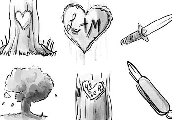 Heart Carved Tree Watercolor Vector Set - vector gratuit #153097